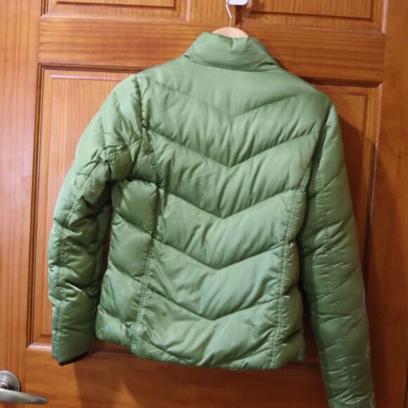 Eddie Bauer Down Green Puffer Goose Down Warm Jacket Upcycle Painted Coat XS - Picture 11 of 16